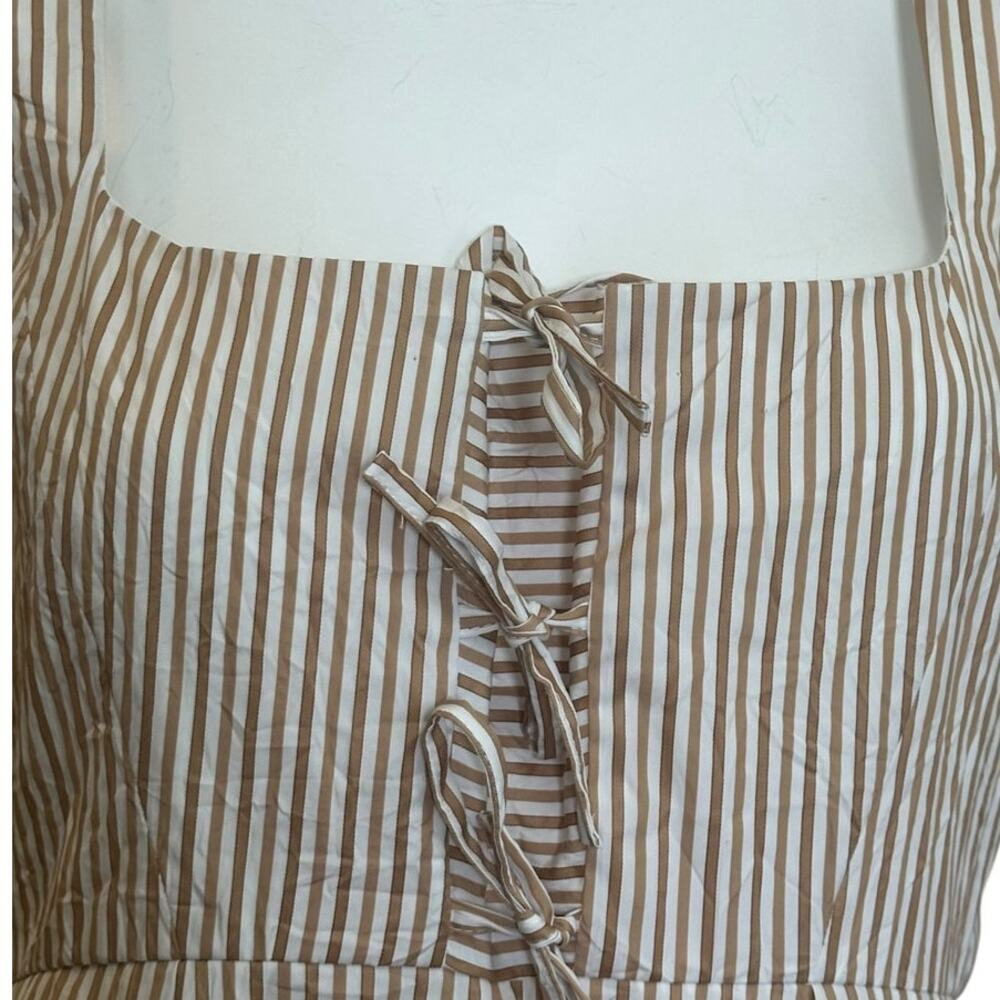 Thierry Colson Winifred Tie Front Midi Dress Cream & Tan Striped Cotton sz M - Picture 8 of 14